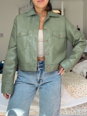 Wilfred Olive Green Faux Leather Boxy Jacket